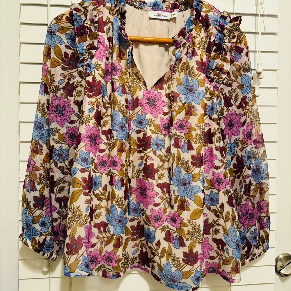 Vineyard Vines Pink and Blue Floral Blouse